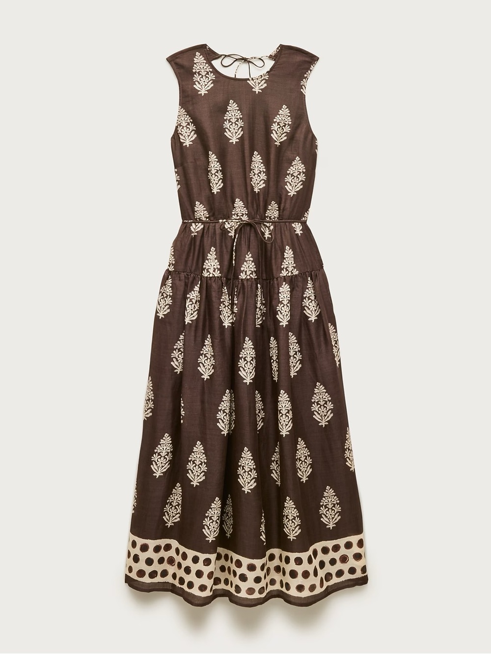 J. Crew Brown Sleeveless Block-Print Midi Dress with Cream Border - Picture 4 of 5